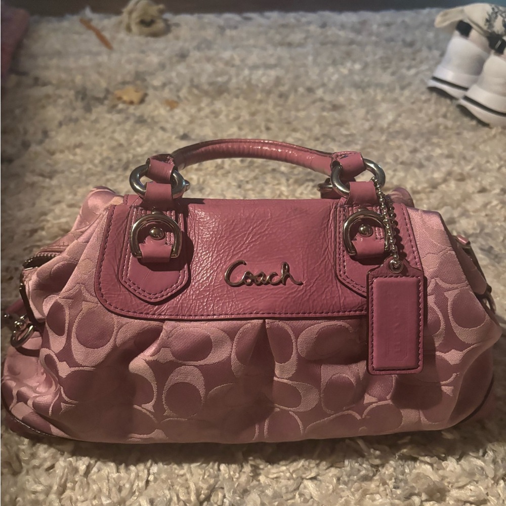 Coach Light Purple Satchel with Leather Trim and Structured Design